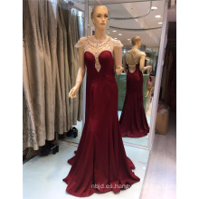 2017 vino rojo y negro Cap manga ver a través de Guangzhou Beaded elegante sirena vestidos de noche